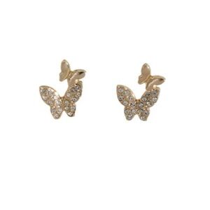 Gold Plated And Cubic Zirconia Double Butterfly Stud Earring